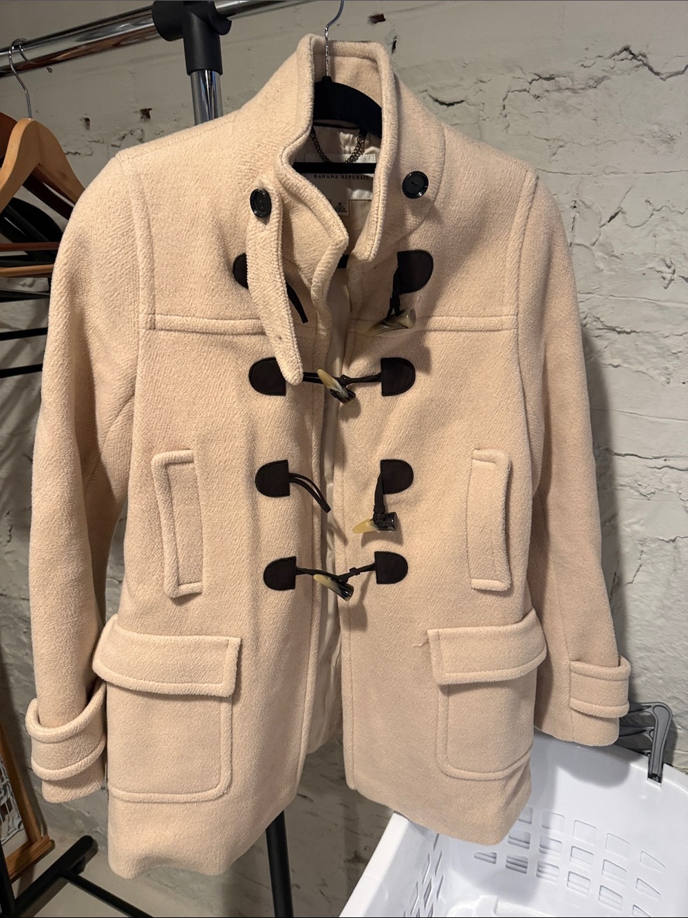 Banana Republic Cream Toggle Pea Coat with Dark Accents